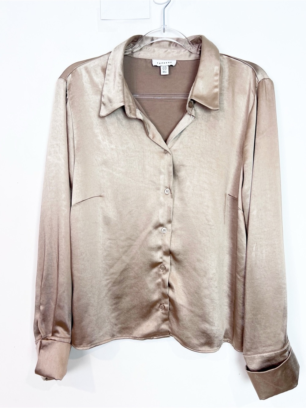 TOPSHOP GOLD SILKY BUTTON FRONT BLOUSE WOMENS SZ 14